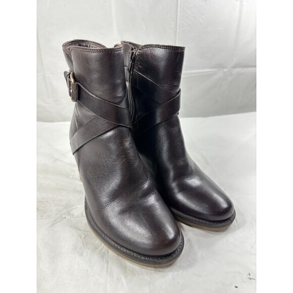 ECCO Saunter 65 Brown Leather Heeled Strap Zip Ankle Boots - Picture 2 of 13